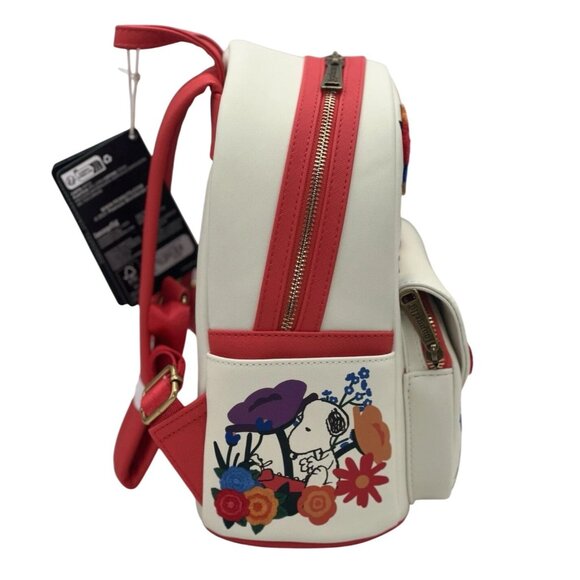 NWT Loungefly Peanuts Snoopy Crochet Flowers Embroidered Colorful Artsy Backpack - Picture 4 of 7